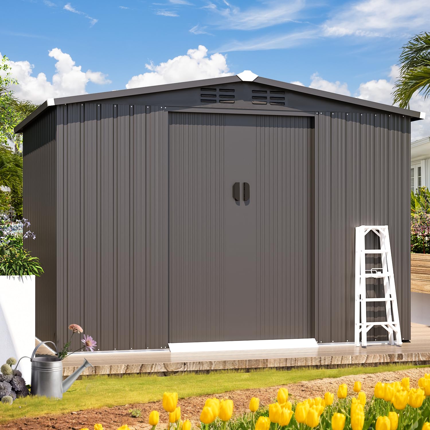 Garden Tools - 8x6 FT Galvanized Steel Outdoor Storage