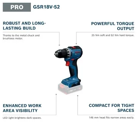 BOSCH GSR 18V-52 PRO Cordless  - đánh giá và giá Brushless Cordless Electric Drill 18V